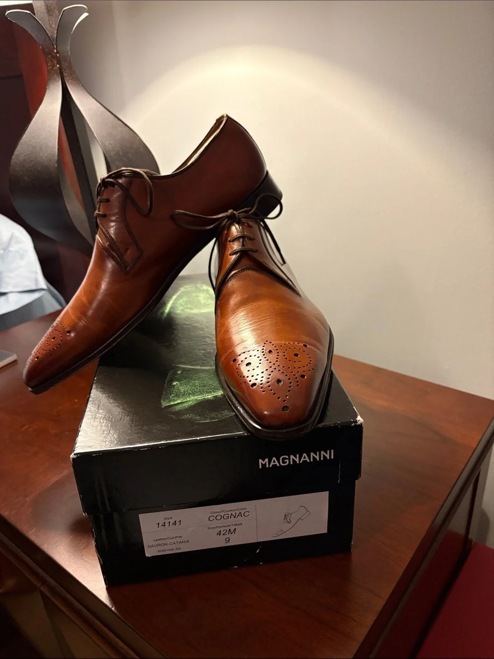 Magnanni Cognac Leather Derby with Perforated Toe